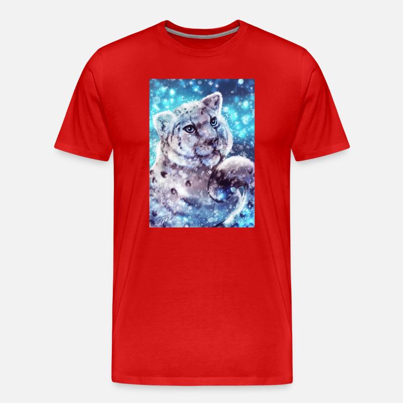 Schneeleopard Poster - Männer Premium Bio T-Shirt - Rot