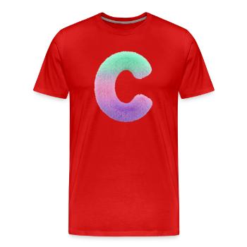Lettre C aspect fourrure et dégradé de couleurs - T-shirt bio Premium Homme - rouge - Devant - Damien (186cm)