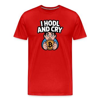T-shirt humoristique hommage au bitcoin - T-shirt bio Premium Homme - rouge - Devant - Damien (186cm)