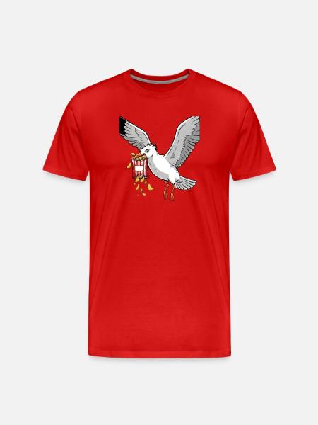 Möwe mit Chips Snack Design - Männer Premium Bio T-Shirt - Rot