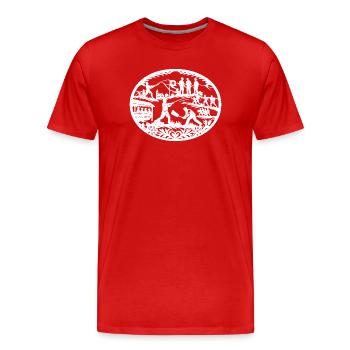 Hornussen_white - Men's Premium Organic T-Shirt - red - Front - Damien (186cm)