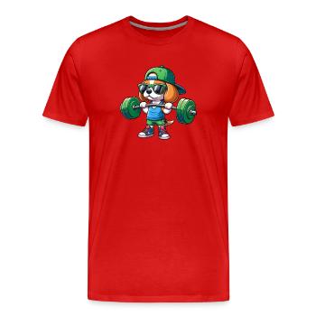 Cooler Beagle Hantel Gewichtheber Cartoon Fitness - Männer Premium Bio T-Shirt - Rot - Vorne - Damien (186cm)