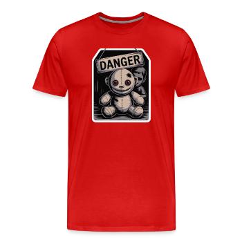 Eerie Doll with Danger Sign - Men's Premium Organic T-Shirt - red - Front - Damien (186cm)