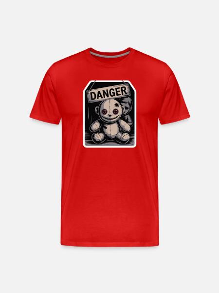 Eerie Doll with Danger Sign - Men's Premium Organic T-Shirt - red