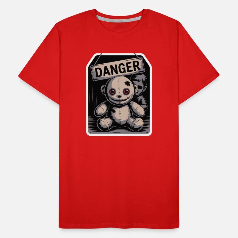 Poupée étrange avec un panneau de danger T-shirt bio Premium Homme