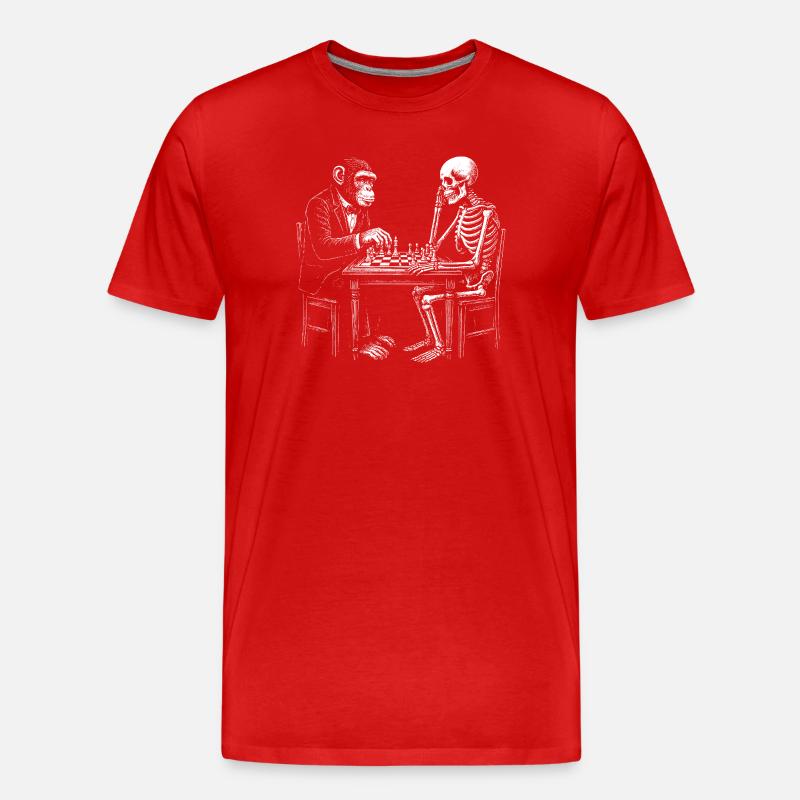 Skeleton and monkey plays chess - Men's Premium Organic T-Shirt - red