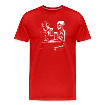 Humorvoller Skelett- und Affenbier-Toast - Männer Premium Bio T-Shirt - Rot - Vorne - Damien (186cm)