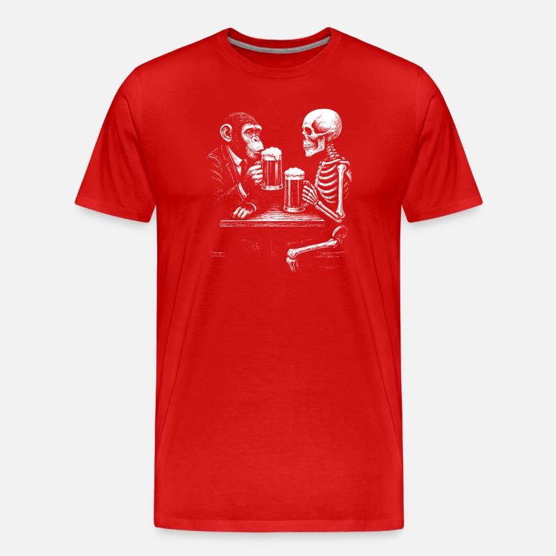 Humorvoller Skelett- und Affenbier-Toast - Männer Premium Bio T-Shirt - Rot