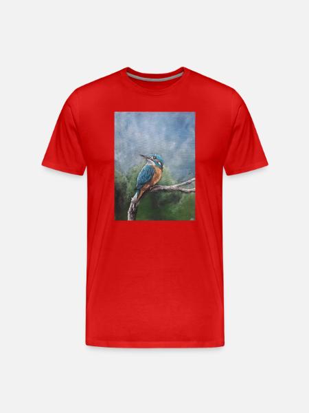 Vivid Kingfisher on Branch Artwork - Men's Premium Organic T-Shirt - red