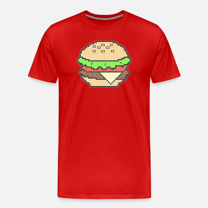 Pixel Art Cheeseburger Design - Männer Premium Bio T-Shirt - Rot