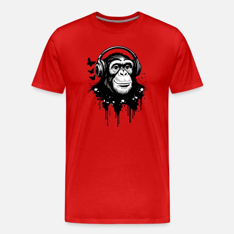 Musik hören, Affe mit Kopfhörern - Männer Premium Bio T-Shirt - Rot