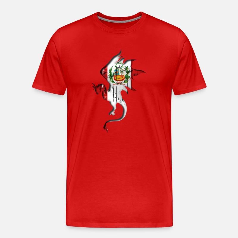Flagge von Peru - Peru - Drachensilhouette - Männer Premium Bio T-Shirt - Rot