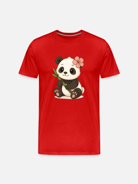Cute panda bear with hibiscus leaf - Men's Premium Organic T-Shirt - red