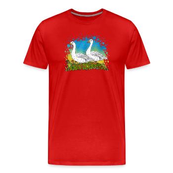 Deux oies sur des pignons verts - T-shirt bio Premium Homme - rouge - Devant - Damien (186cm)