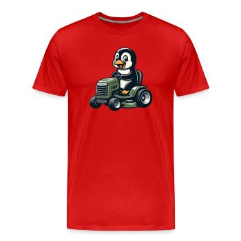 Cute Penguin Lawn Mower Horticulture - Men's Premium Organic T-Shirt - red - Front - Damien (186cm)