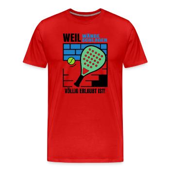 Padel | S’amuser |  Frappez les murs ! - T-shirt bio Premium Homme - rouge - Devant - Damien (186cm)