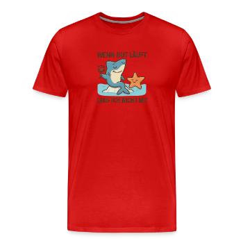 Witziger Haifisch mit Wein und Spaß - Männer Premium Bio T-Shirt - Rot - Vorne - Damien (186cm)