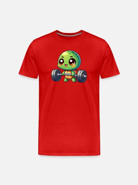 Chibi Turtle Dumbbell Weightlifting Sports - Men's Premium Organic T-Shirt - red