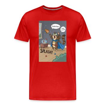 Superhero Cat Splash — Regretful Goldfish Saga - Männer Premium Bio T-Shirt - Rot - Vorne - Damien (186cm)