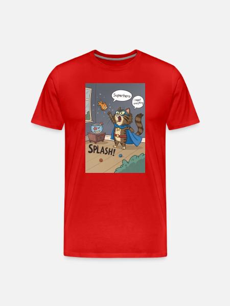 Superhero Cat Splash — Regretful Goldfish Saga - Men's Premium Organic T-Shirt - red