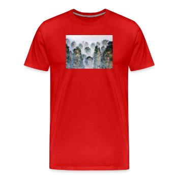 Mystical Forest Thailnad Mountains Watercolors - Men's Premium Organic T-Shirt - red - Front - Damien (186cm)