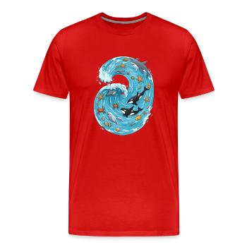 Sea wave with sea creatures - Men's Premium Organic T-Shirt - red - Front - Damien (186cm)