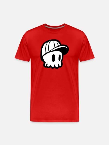 Cartoon Skull with Cap Print - Men's Premium Organic T-Shirt - red