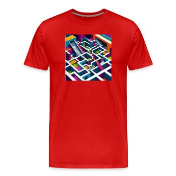 Abstractico Geometric Labyrinth - Men's Premium Organic T-Shirt - red - Front - Damien (186cm)