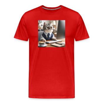 Smart Cat Black Cat in Business Suit - Men's Premium Organic T-Shirt - red - Front - Damien (186cm)