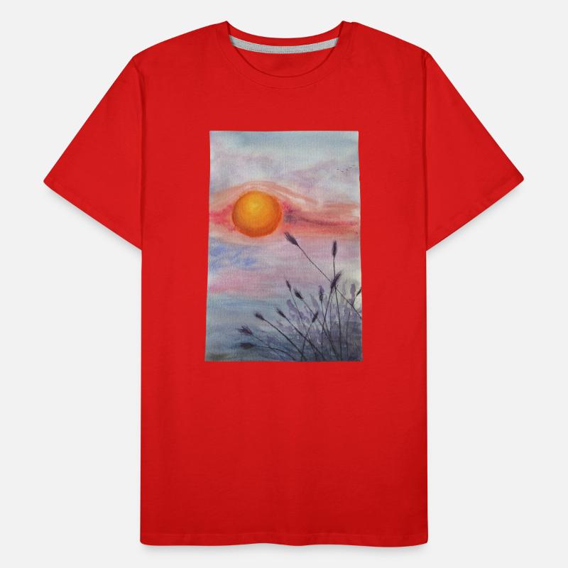 coucher de soleil sur prairie fleurs sauvages herbe blé T-shirt bio Premium Homme