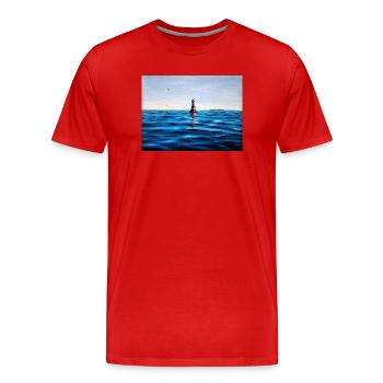 Lighthouse over Calm Blue Adriatic Sea Croatia - Men's Premium Organic T-Shirt - red - Front - Damien (186cm)