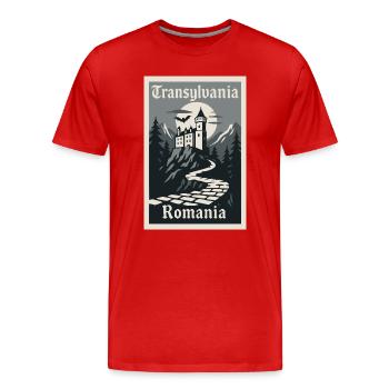 Affiche rétro souvenir vintage de Transylvanie - T-shirt bio Premium Homme - rouge - Devant - Damien (186cm)