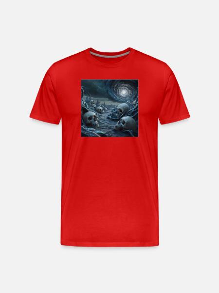 Eerie Skullscape Under Cosmic Swirl - Men's Premium Organic T-Shirt - red
