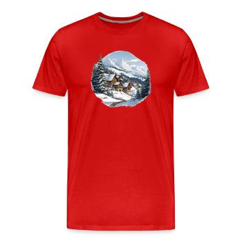 Alpine huts in winter panorama - Men's Premium Organic T-Shirt - red - Front - Damien (186cm)