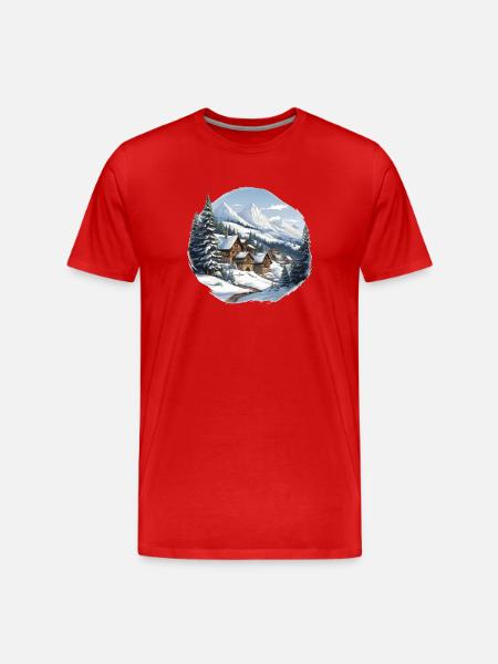 Alpine huts in winter panorama - Men's Premium Organic T-Shirt - red