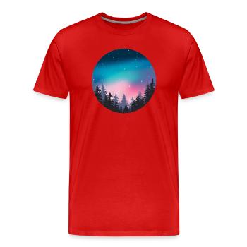Nachthimmel, Aurora, Waldlandschaft - Männer Premium Bio T-Shirt - Rot - Vorne - Damien (186cm)