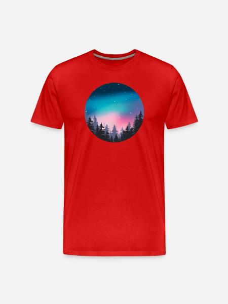 Nachthimmel, Aurora, Waldlandschaft - Männer Premium Bio T-Shirt - Rot