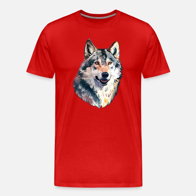 Wolf Portrait Tierliebhaber - Männer Premium Bio T-Shirt - Rot
