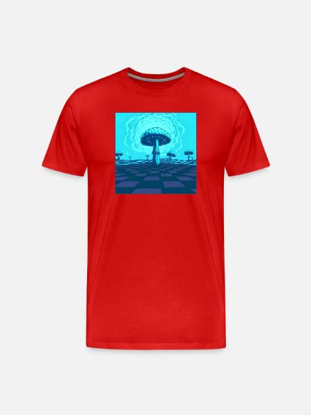 Futuristic Blue Psychedelic Mushroom Scene - Men's Premium Organic T-Shirt - red