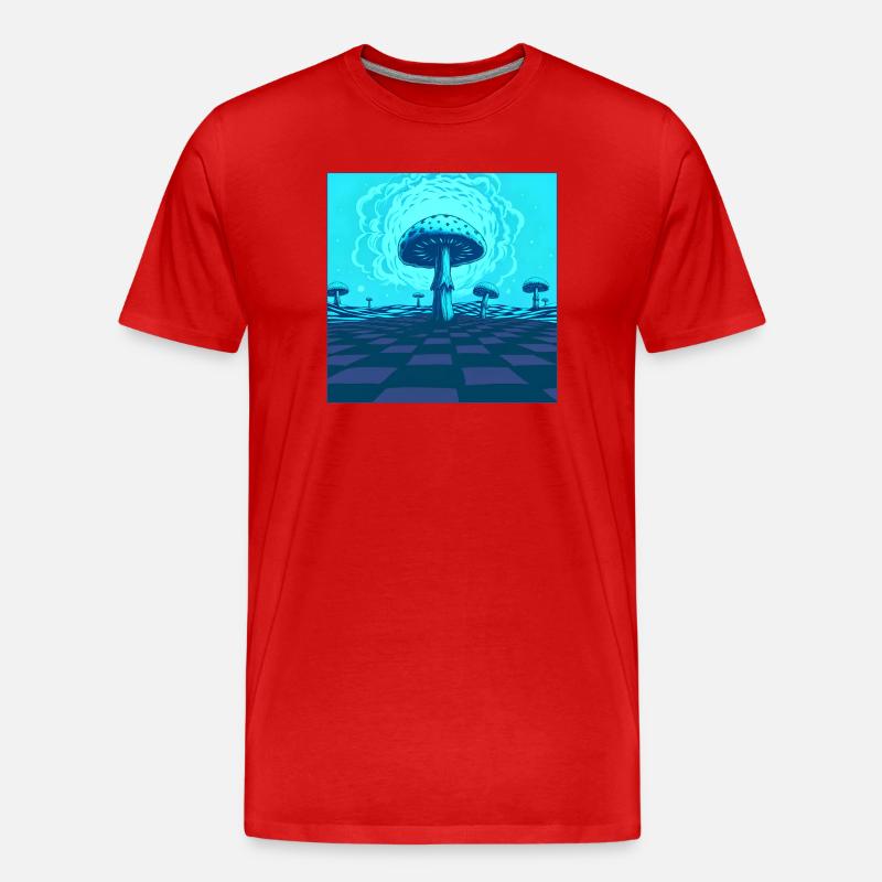 Futuristic Blue Psychedelic Mushroom Scene - Men's Premium Organic T-Shirt - red