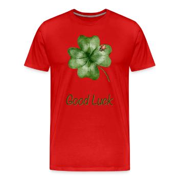 Good Luck – Kleeblatt mit Marienkäfer - Männer Premium Bio T-Shirt - Rot - Vorne - Damien (186cm)