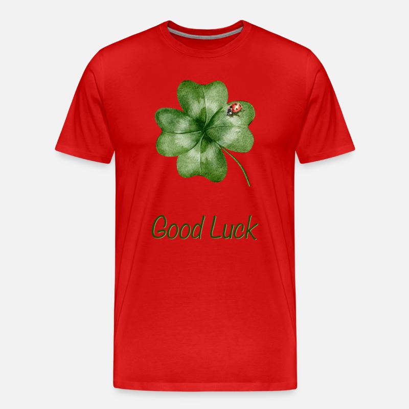 Good Luck – Kleeblatt mit Marienkäfer - Männer Premium Bio T-Shirt - Rot