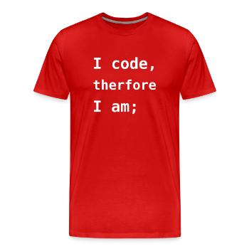 Ich programmiere, also bin ich - Männer Premium Bio T-Shirt - Rot - Vorne - Damien (186cm)