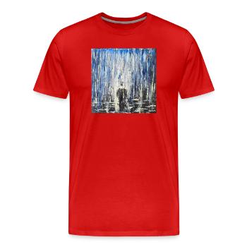 Paysage urbain abstrait avec atmosphère de nuit pluvieuse - T-shirt bio Premium Homme - rouge - Devant - Damien (186cm)