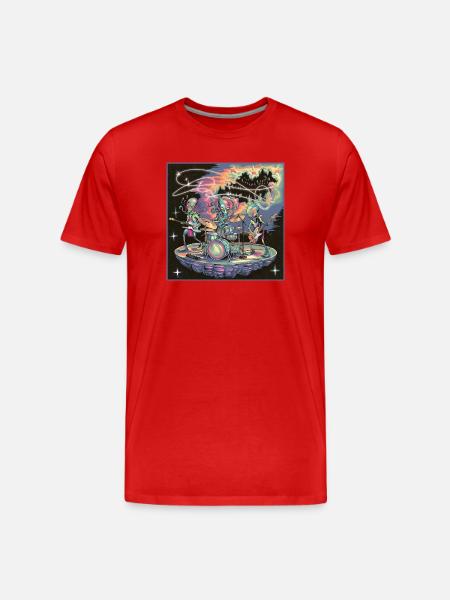Kosmische Alien-Rock-Band-Illustration - Männer Premium Bio T-Shirt - Rot