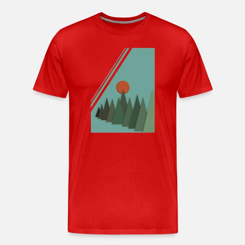 Abstrakte Berglandschaft mit roter Sonne - Männer Premium Bio T-Shirt - Rot