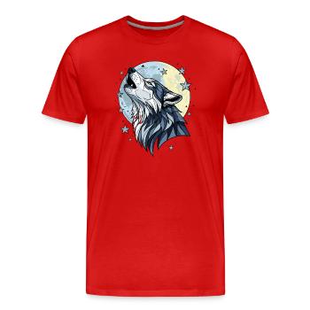 Mystischer Wolf Vollmond Schein - Männer Premium Bio T-Shirt - Rot - Vorne - Damien (186cm)
