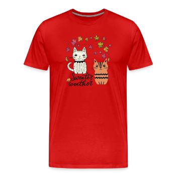 Cats in autumn leaves - Men's Premium Organic T-Shirt - red - Front - Damien (186cm)