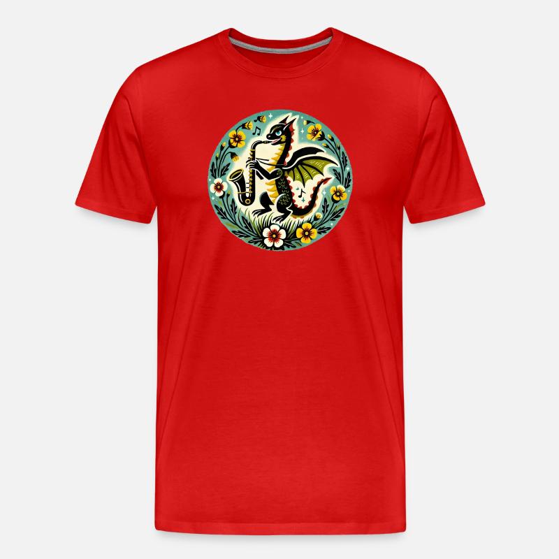 Wunderliches Drachen-Jazz-Design - Männer Premium Bio T-Shirt - Rot