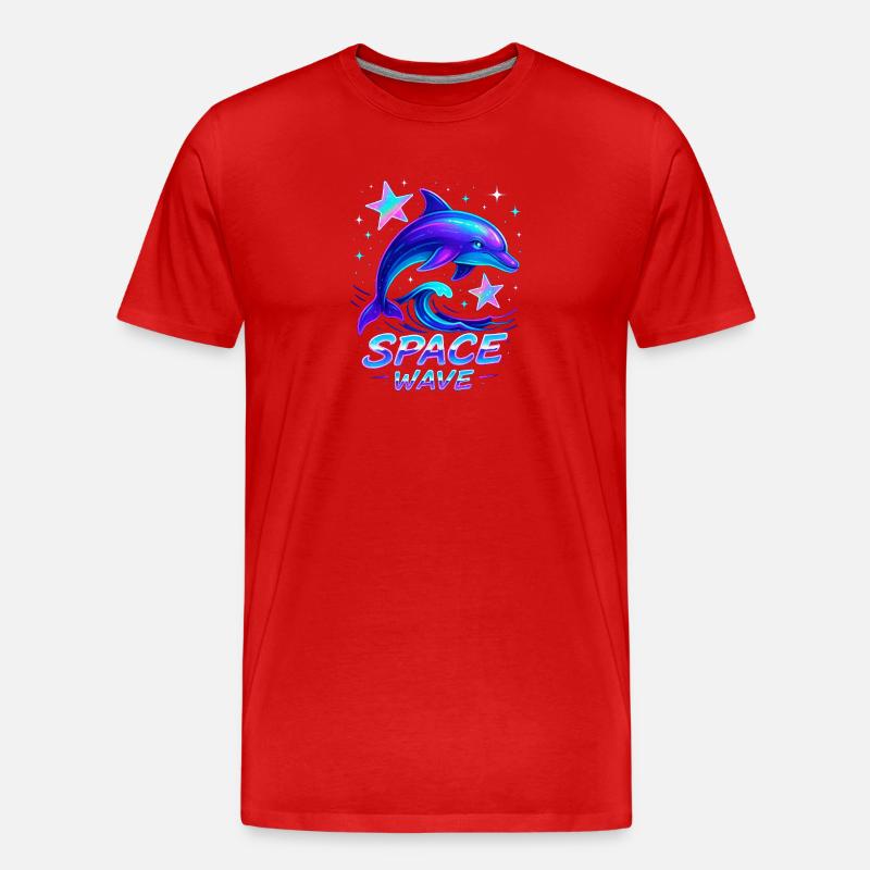 Neon Space Wave Delphin Design - Männer Premium Bio T-Shirt - Rot